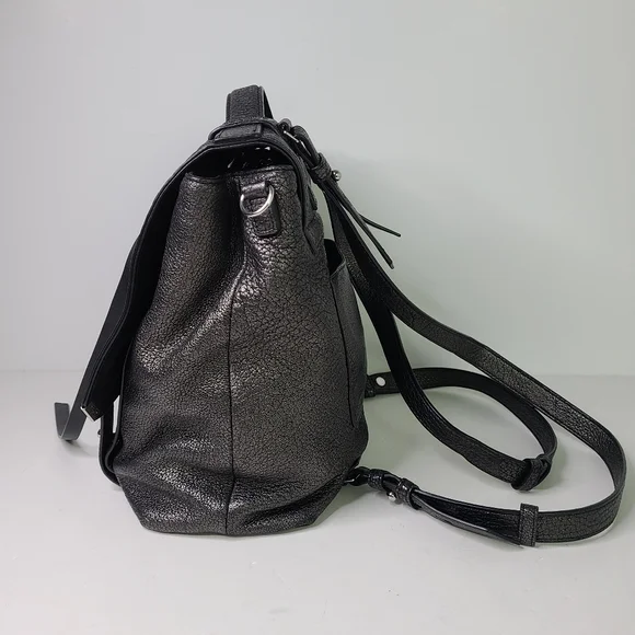 All Saints Vincent Pewter Dark Silver Metallic Top Handle Backpack - Picture 4 of 16